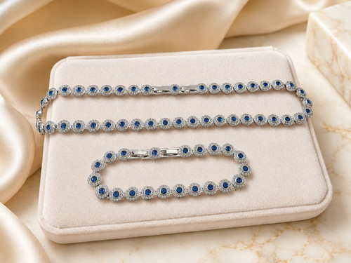Blue crystal necklace - blue,