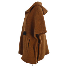 Zara Poncho Cape Coat Wool Blend Hooded Brown Melange Zip Up Relaxed size M