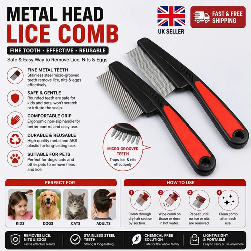 Metal head lice comb - metal,