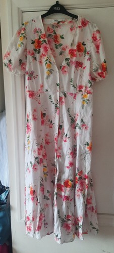 Zara pink white floral linen - white,