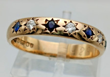 Vintage 9ct Gold Ring London 1985 Gypsy Style 6 Stone Sapphire & Diamonds Size R