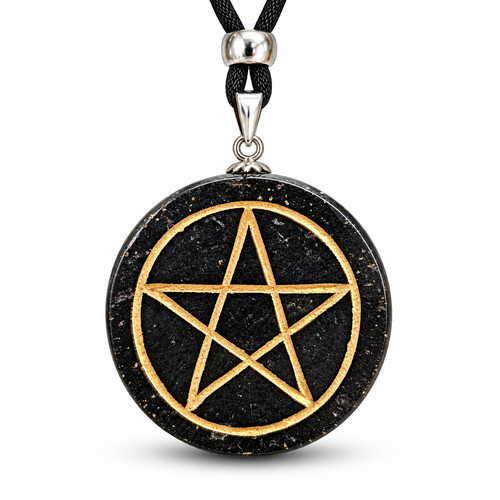 Pentacle pendant large black - pentacle,