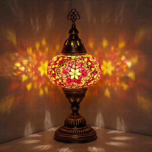 Red turkish mosaic table lamp - turkish,