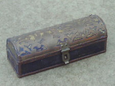Vintage small Hand made wooden casket Trinket box with applied Brass decoration