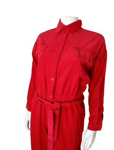Vintage red corduroy jumpsuit - red,
