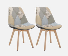 WOLTU 2x Patchwork Linen Dining Chair Kitchen Home Office Chair Wooden Legs