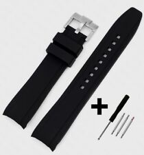 20mm Black Watch Strap Silicone Rubber Curved End For Rolex Submariner, Seiko