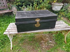 Vintage Black Metal Trunk /