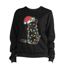 Christmas Cat Sweater Jumper Cute Kitten Lights Funny Festive Gift Xmas