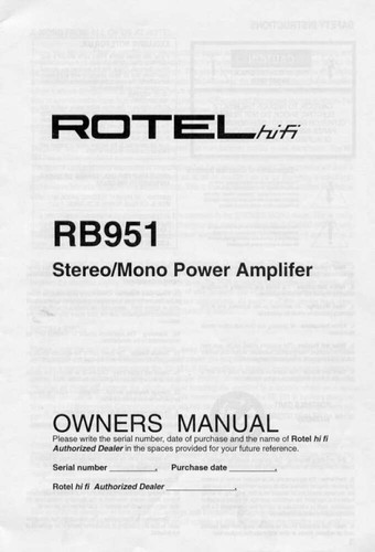 Rotel 951 amplifier owners - rotel, rb-951