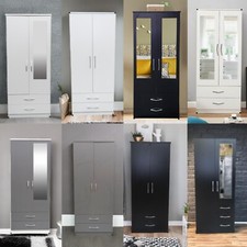 Ready Assembled Wooden 2 Door Wardrobe With Drawer Bedroom Storage Hanging Bar