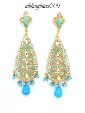 Indian Earrings 22ct Gold Plated With Crystals In Various Colours.