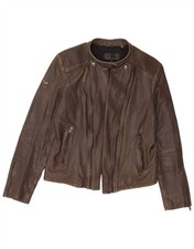 SUPERDRY Womens Leather Biker Jacket UK 18 XL Brown Leather SA01
