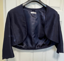 Jacques Vert Navy Cropped 3/4 Sleeve Occasion Bolero Jacket size 14.