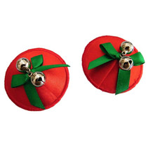 Red Jingle Bells Christmas Nipple Covers Pasties Tassels Reusable Burlesque Xmas