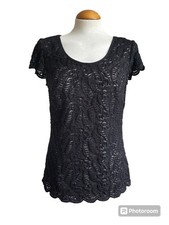 CHESCA. Black Lace. Cap Sleeve Top. Size 1. Lined. Chic. Occasion Wear.