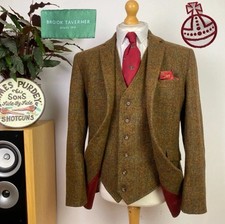 HARRIS TWEED (40R) Jacket + Waistcoat Windowpane Tweed Suit Brook Taverner VGC