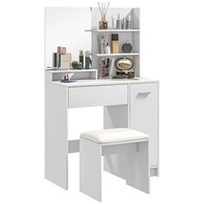 HOMCOM Dressing Table with Mirror and Stool, Makeup Desk for Bedroom, White
