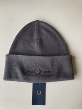 FRED PERRY GRAPHIC GUN METAL GREY BEANIE HAT - ONE SIZE - BNWT