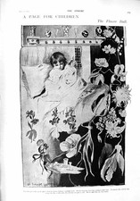 Original Old Antique Print 1900 Little Girl Flowers Bed Paris Electrical Palace