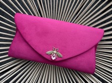 Pink Evening bag. Pink clutch bag. Wedding purse. Fuschia handbag. Suede Clutch