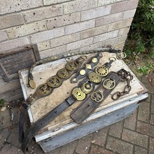 Vintage Horse Brasses On Leather Straps Rare X3 Bundle / Joblot