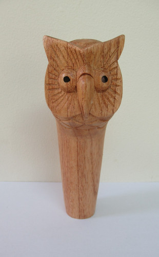 Wooden carved owl head - carved, stick