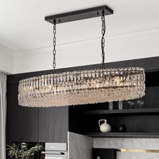 Modern Crystal Chandelier 10-Light Linear Oval Pendant Light For Kitchen Island