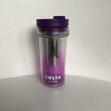 Costa Coffee Tea Water Infuser Travel Bottle Cup Mug Plastic Purple 450ml / 16oz