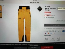 SPYDER Men’s TURRET GTX SKI TROUSERS GOLD LARGE