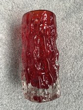 Whitefriars Straight Sided Bark Vase Ruby Red Glass Vgc