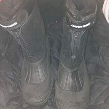 Cotton Traders Black Winter Fleece Lined Snow Boots Zip & Velcrose Fastening S5