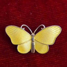 Vintage Ivar T Holth Norway Sterling Silver Guilloche Enamel Butterfly Brooch