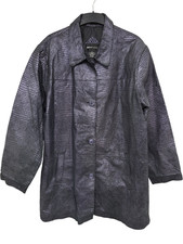 Beth Terrell Leather Jacket Crocodile Pattern Black Purple Ladies Size XXL PD