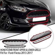 SET BLACK+RED HONEYCOMB FRONT UPPER & LOWER GRILLE FOR FORD FIESTA MK7 ZETEC S