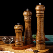 Oak Wooden Manual Pepper Grinder Salt Spice Herb Mill Refillable NEW