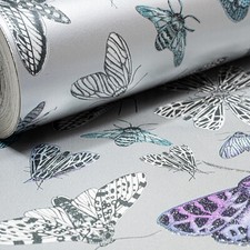 Silver Metallic Butterfly Wallpaper Glitter Thick Textured Kids Playroom Bedroom