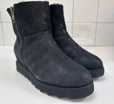 ASH sheepskin shearling BOOTS 40 7 (6.5) black glitter chelsea platform ankle