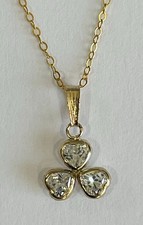 9ct Gold 375 - 3 x CZ (4mm) Heart Pendant - Special Clearance Price