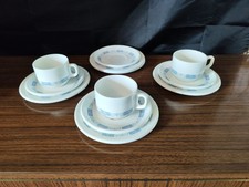 Wedgwood Royal Tuscan Metalised 12 Piece 3 Trios 2 Plates 1 Saucer Blue & White 