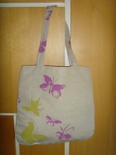 new beige purple lime  BUTTERFLY  PRINT 15in Tote book TRAVEL bag LINEN magnetic
