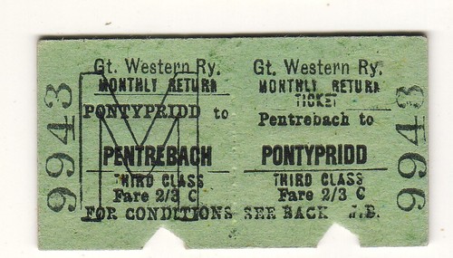 Railway ticket gwr pentrebach - railway,