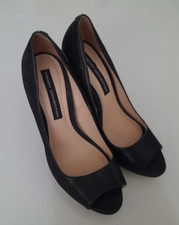 FRENCH CONNECTION BLACK NUBUCK LEATHER PEEP TOE SHOES SIZE 4 UK 37 EU FCUK