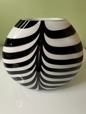 Krosno Makora ? Polish 20.5cm 8" Mid-Century Zebra Stripe Hand Blown Glass Vase