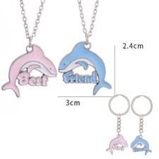 Girls Best Friends Necklace Key Chain for 2 BFF Friendship Gifts Dolphin Pendant