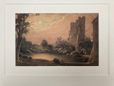 Original 18th Century English School Antique Watercolour Painting Castle Ruin