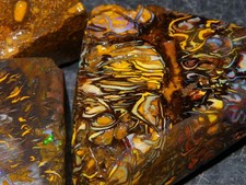 3 Nice Quality Koroit Opal Rough Preforms/Slices 257cts Tribal/Nut Pattern Fire