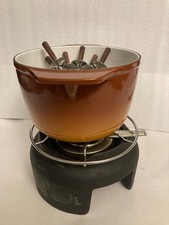 Vintage French Nomar 17 Brown Cast Iron Fondue Set Plus Six Forks +  Burner vgc