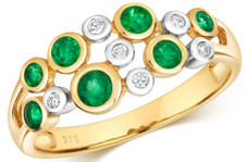 9CT GOLD EMERALD DIAMOND RING RUB OVER CLUSTER ETERNITY 9 CARAT YELLOW GOLD NEW