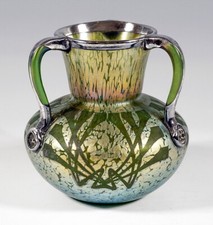 Loetz Austria Vase 3 Henkel Loetz Creta Papillon Silver Geometric Decor Um 1898